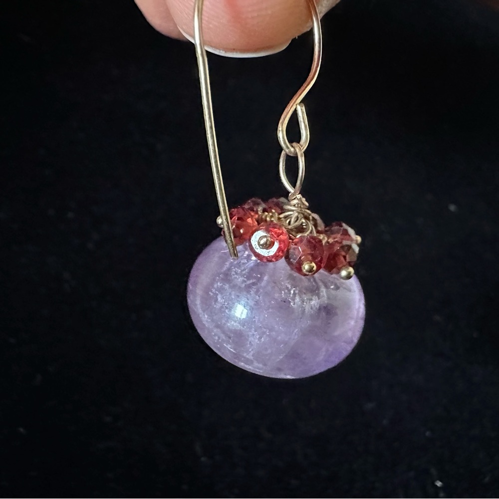 Hand Made Amethyst and Garnet Dangle Earrings NWOT - Picture 7 of 9